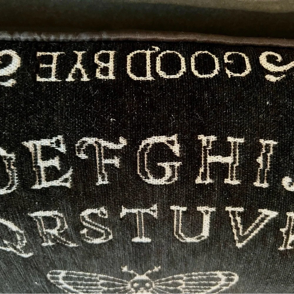 - Halloween Ouija Spirit Board Throw Pillow Black White Silver Metallic Thread